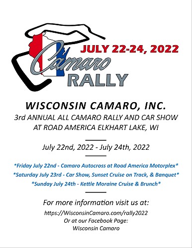 Wisconsin Camaro Rally 2022 to Benefit the Sheboygan County Cancer Care Fund!
